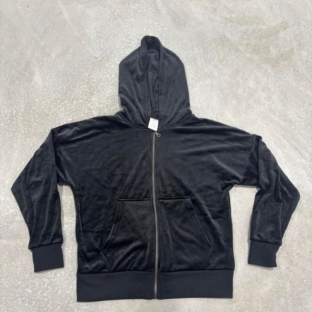Felina Black Velvet Zip-Up Hoodie Size S